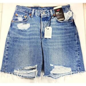 Levi's 501 '90s Shorts Distressed Denim Mid Rise Loose Fit Blue W24 New